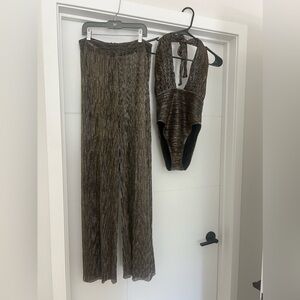 One-Piece Swimsuit with Matching Flowy See Through Pants